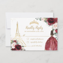  Rosa Blommigt Guld Paris Princess Quinceañera OSA Kort