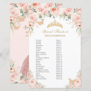  Rosa Blommigt Guld Quinceañera Mis Padrinos