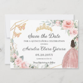  Rosa Blommigt Guld Quinceañera Sweet sixteen Spara Datumet