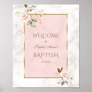 Rosa Blommigt Guld Ram-baptism Välkomsttecken Poster