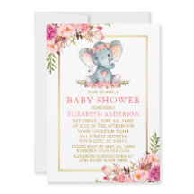 Rosa Blommigt Guld Ram Elephant Baby Shower
