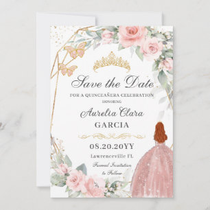 Rosa Blommigt Guld Sweet sixteen QUINCEAÑERA Spara Datumet