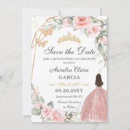  Rosa Blommigt Guld Sweet sixteen QUINCEAÑERA Spara Datumet