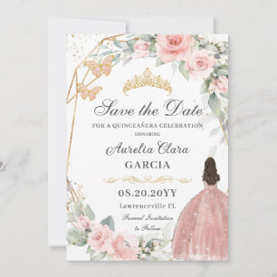 Rosa Blommigt Guld Sweet sixteen QUINCEAÑERA Spara Datumet