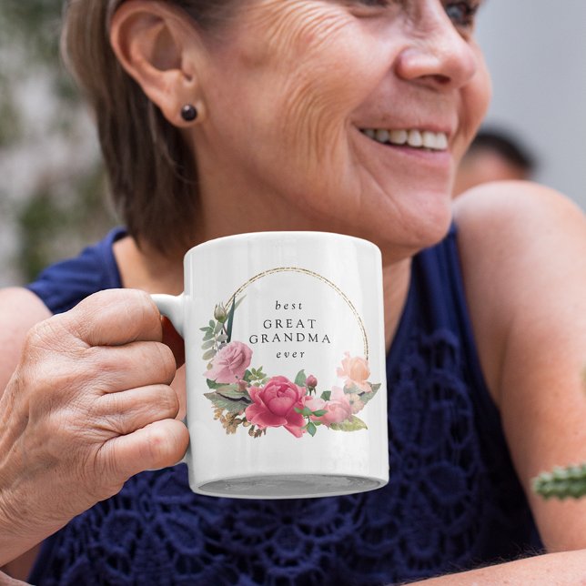 Rosa Blommigt Guld Wandemin Bästa Underbara mormor Kaffemugg (Skapare uppladdad)