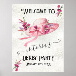Rosa blommigt Hat Derby Möhippa Välkomstskylt Poster