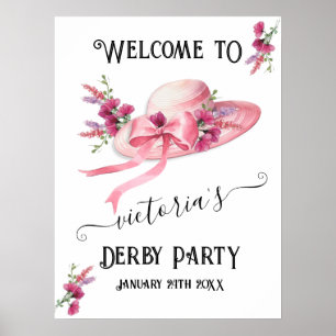 Rosa blommigt Hat Derby Möhippa Välkomstskylt Poster