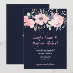 Rosa Blommigt Header på marinens Bröllop Inbjudningar