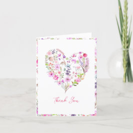 Rosa Blommigt Heart Baby i babyskor med blomma Tack Kort