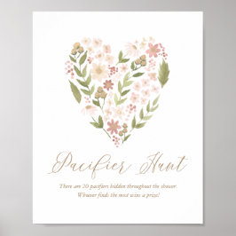 Rosa Blommigt Heart Baby Shower Nappar Hunt Sign Poster