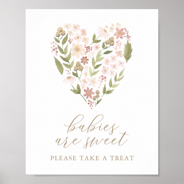Rosa Blommigt Heart Baby Shower Spädbarn är Sweet Poster (Framsidan)