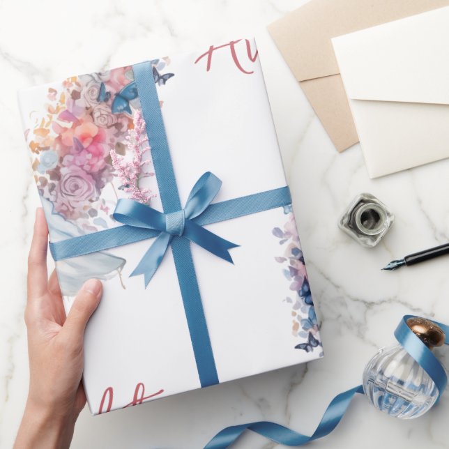 Rosa Blommigt Heart Bröllop/Shower Grattisar Presentpapper (Gifting)