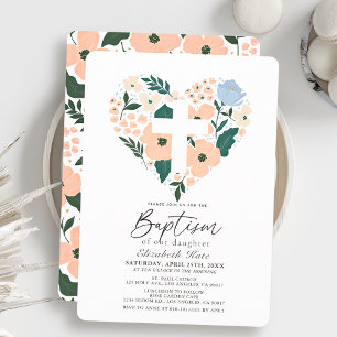 Rosa Blommigt Heart Girl Baptism Inbjudningar