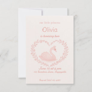 Rosa Blommigt Heart Svan Birthday Girl bjudande Inbjudningar