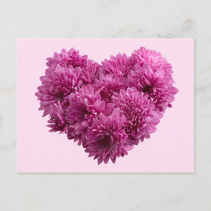 Rosa Blommigt Heart Vykort