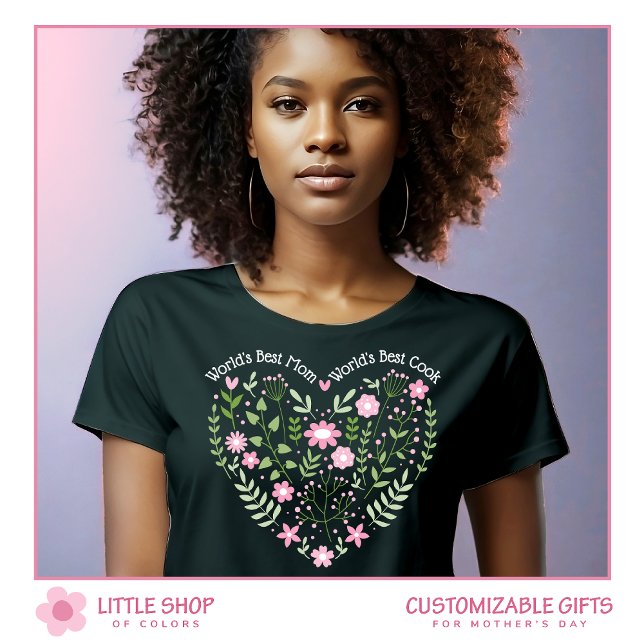 Rosa Blommigt Heart World's Best Mamma Anpassade T Shirt (Skapare uppladdad)