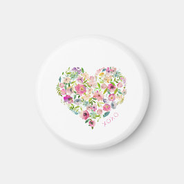 Rosa Blommigt Heart XOXO Kärlek Valentines day Rol Magnet