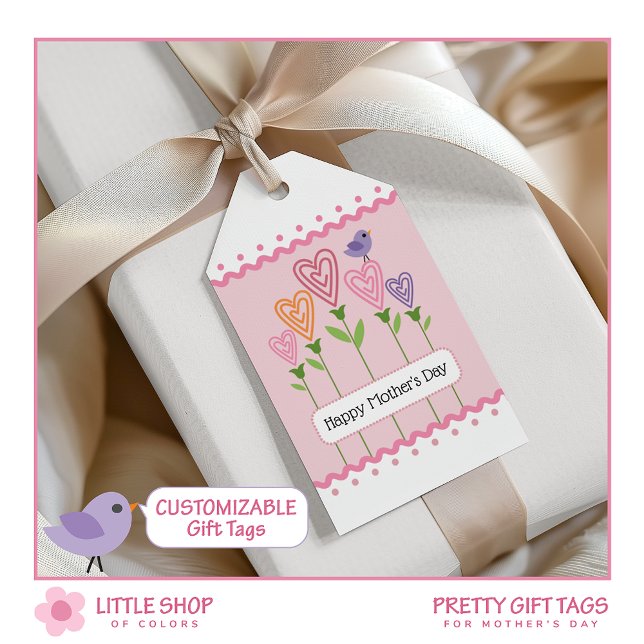 Rosa Blommigt Hearts Mors dag Presentetikett (Skapare uppladdad)