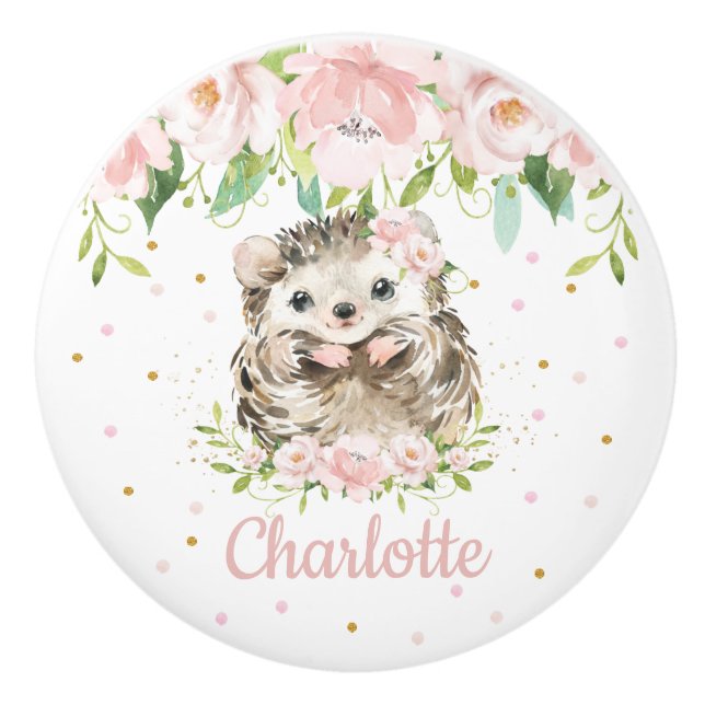  Rosa Blommigt Hedgehog Girl Nursery Decor Knopp (Framsidan)