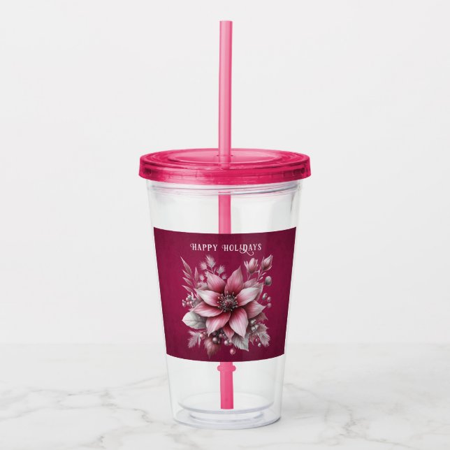 Rosa Blommigt Helgdag Akryltorktumlare Take Away Mugg (Framsida)