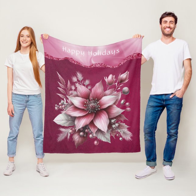 Rosa Blommigt Helgdag Fleece Blanket (På plats)
