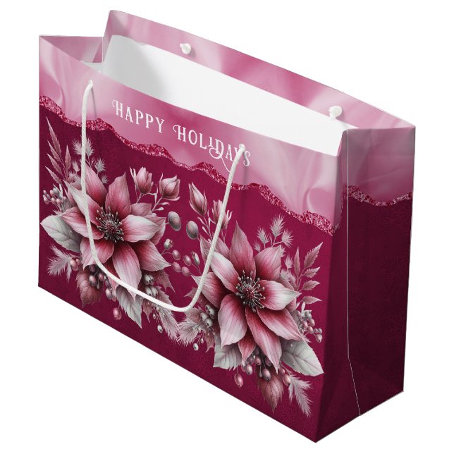 Rosa Blommigt Helgdag Gift Bag (Framsidan Vinklad)