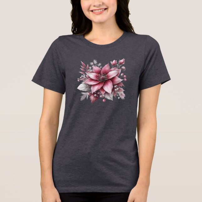 Rosa Blommigt Helgdag Kvinnor T-Shirt (Framsida)