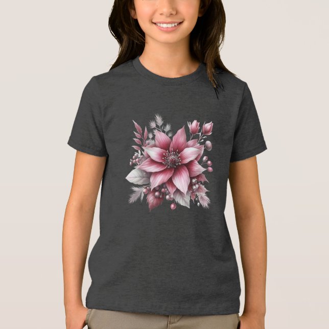 Rosa Blommigt Helgdag T-Shirt (Framsida)
