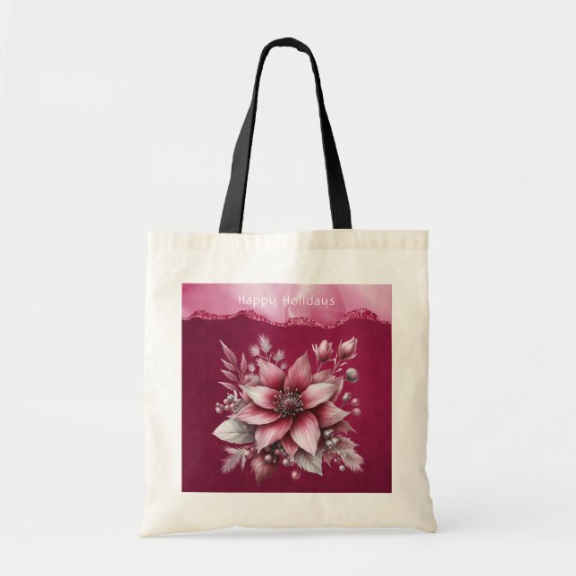 Rosa Blommigt Helgdag Tote Bag Tygkasse (Framsidan)