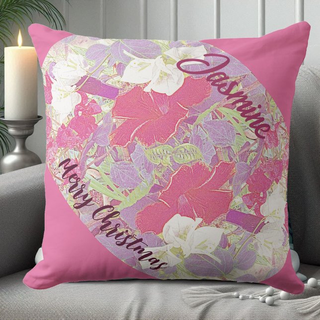 Rosa Blommigt Hibiscus God jul Garden Cute Kudde (Pink Floral Hibiscus Merry Christmas Garden Cute Throw Pillow)