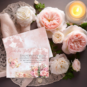 Rosa Blommigt High Tea Baby Shower Bokar för Baby Tilläggskort
