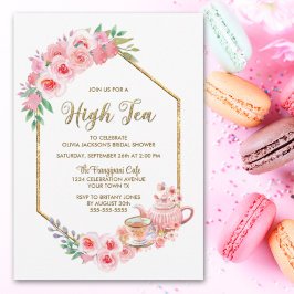 Rosa Blommigt High Tea Möhippa Inbjudningar