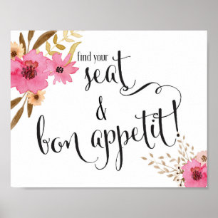 Rosa Blommigt Hitta ditt säte och din bon-aptit Br Poster