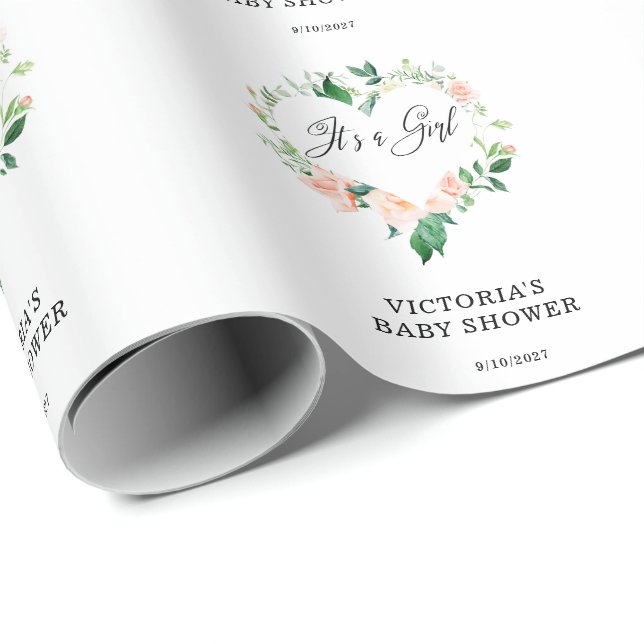  Rosa Blommigt Hjärta Presentpapper (Rullad Hörn)