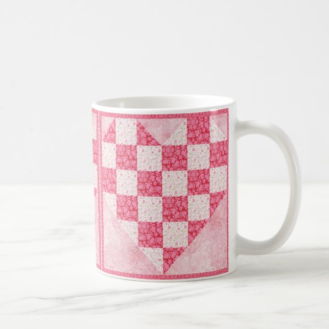 Rosa Blommigt Hjärta Quilt-utseende Kaffemugg (Höger)