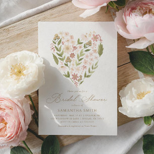 Rosa Blommigt Hjärtat Möhippa Inbjudningar