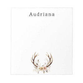 Rosa Blommigt Hjort Antlers Personlig Namn Anteckningsblock