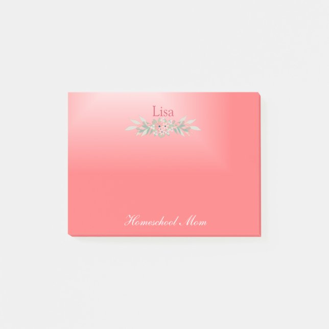 Rosa Blommigt Homeschool Mamma Post-it Block (Framsida)