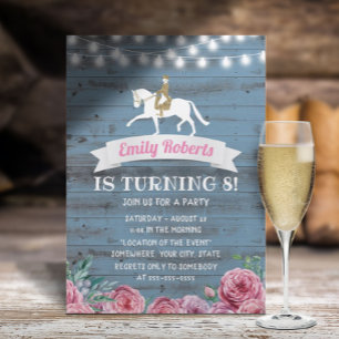 Rosa Blommigt Horse Birthday Inbjudningar