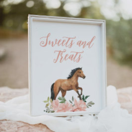 Rosa Blommigt Horse Birthday Sweets and Treats Sig Poster