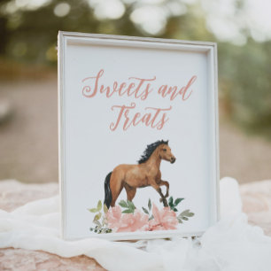 Rosa Blommigt Horse Birthday Sweets and Treats Sig Poster
