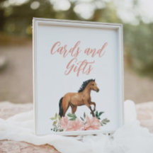 Rosa Blommigt Horse Födelsedagskort and Gifts Sign