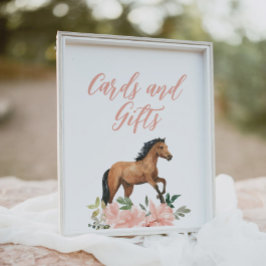 Rosa Blommigt Horse Födelsedagskort and Gifts Sign Poster