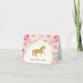 Rosa Blommigt Horse Guld Glitter Birthday Girl Bab Tack Kort