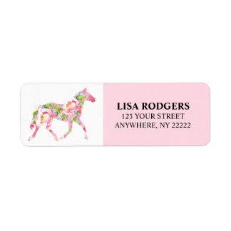 Rosa Blommigt Horse Returetiketters Stickers Returadress Etikett