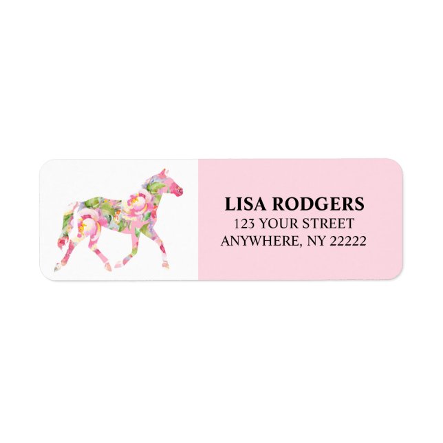 Rosa Blommigt Horse Returetiketters Stickers Returadress Etikett (Framsidan)