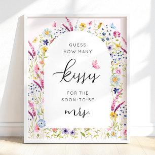 Rosa Blommigt Hur många Kisses Möhippa-spel Poster