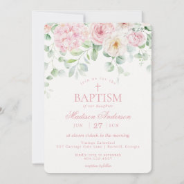 Rosa Blommigt Hydrangea Baptism Baptism i botanisk Inbjudningar