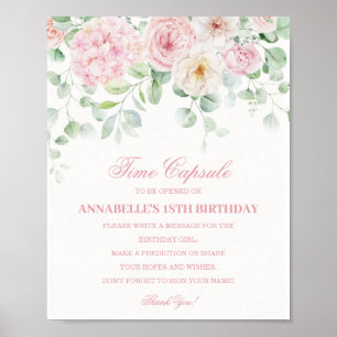 Rosa Blommigt Hydrangea Botaniskt blodkropps - kap Poster