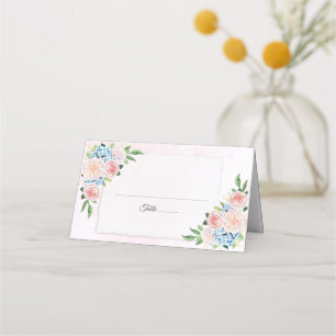Rosa Blommigt Hydrangea Watercolor Bröllop Placeringskort